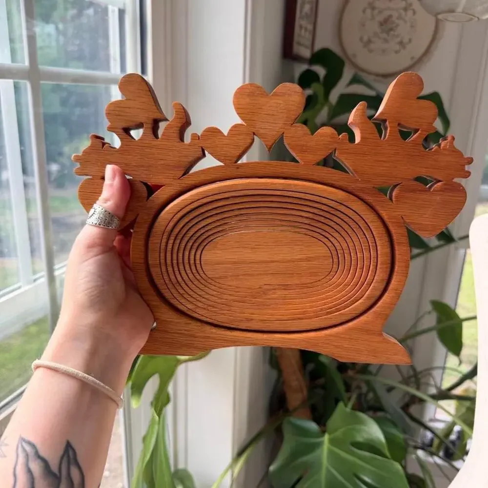 Vintage Wood Bear and Heart Trinket Dish/Wall Decor